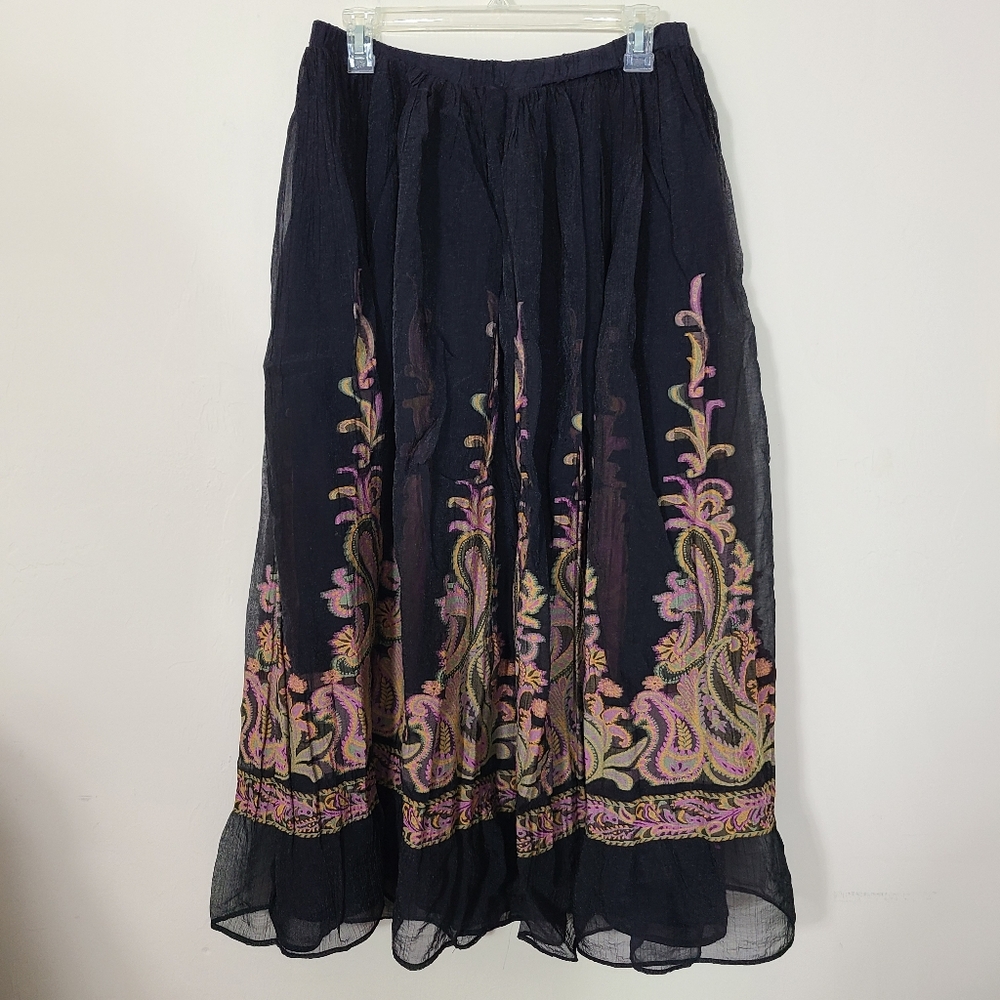 Coldwater Creek Black Pink Midi Skirt‎ Womens M Witchcore Boho Whimsigoth Gypsy